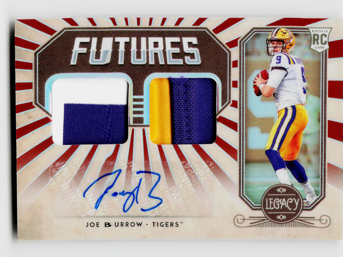 2020 Panini Legacy #FD-JB Joe Burrow Rookie RC Futures Dual Player-Worn Patch Auto /25