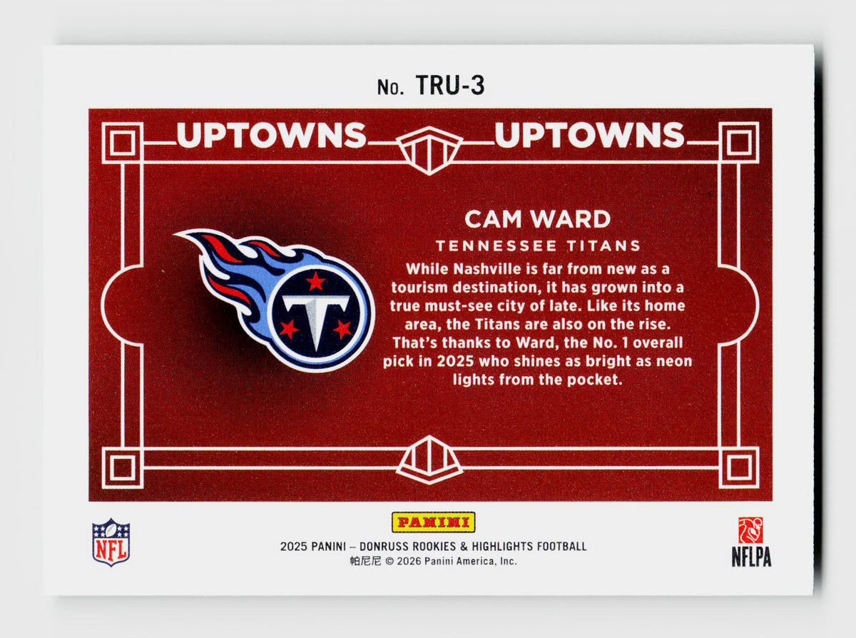 2025 Donruss #TRU-3 Cam Ward The Rookies Green Uptown RC SSP