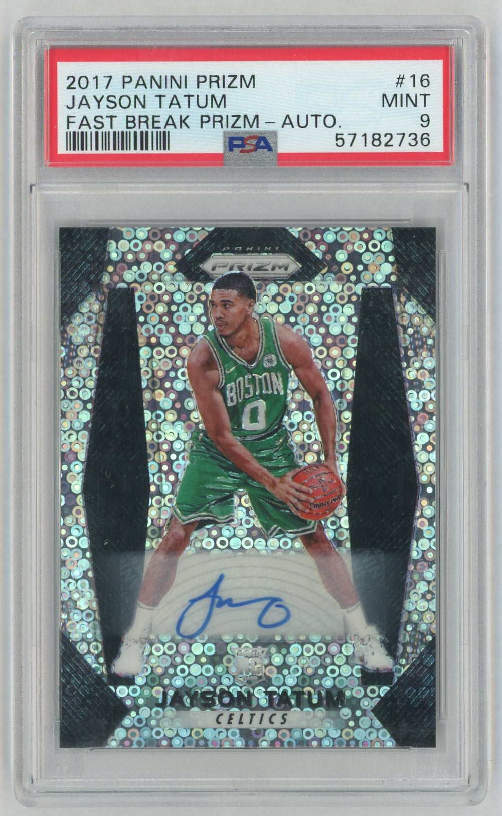 2017 Panini Prizm Autograph Fast Break Prizm Jayson Tatum #16 PSA 9