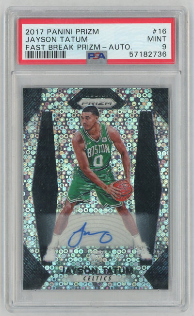 2017 Panini Prizm Jayson Tatum #16 Fast Break Prizm Auto PSA 9