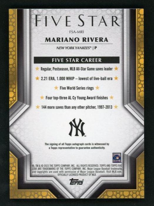 Topps Five Star FSA-MRI Mariano Rivera Purple /50 New York Yankees Auto