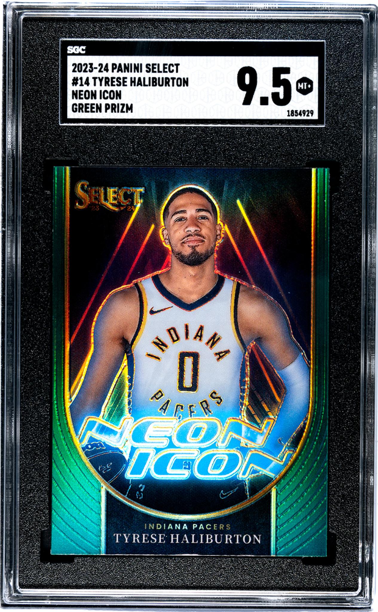 2023-24 Panini Select #14 Tyrese Haliburton Neon Icon Green Prizm SGC 9.5