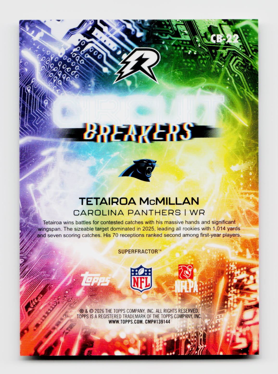 2026 Topps Resurgence #CB-22 Tetairoa McMillan Rookie RC Circuit Brakers SuperFractor 1/1