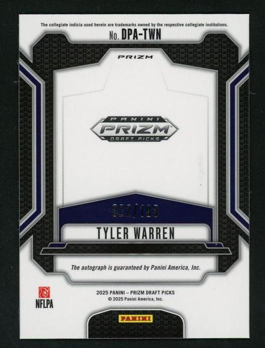 2023 Panini Prizm DPA-TWN Tyler Warren Draft Picks Autographs Rookie