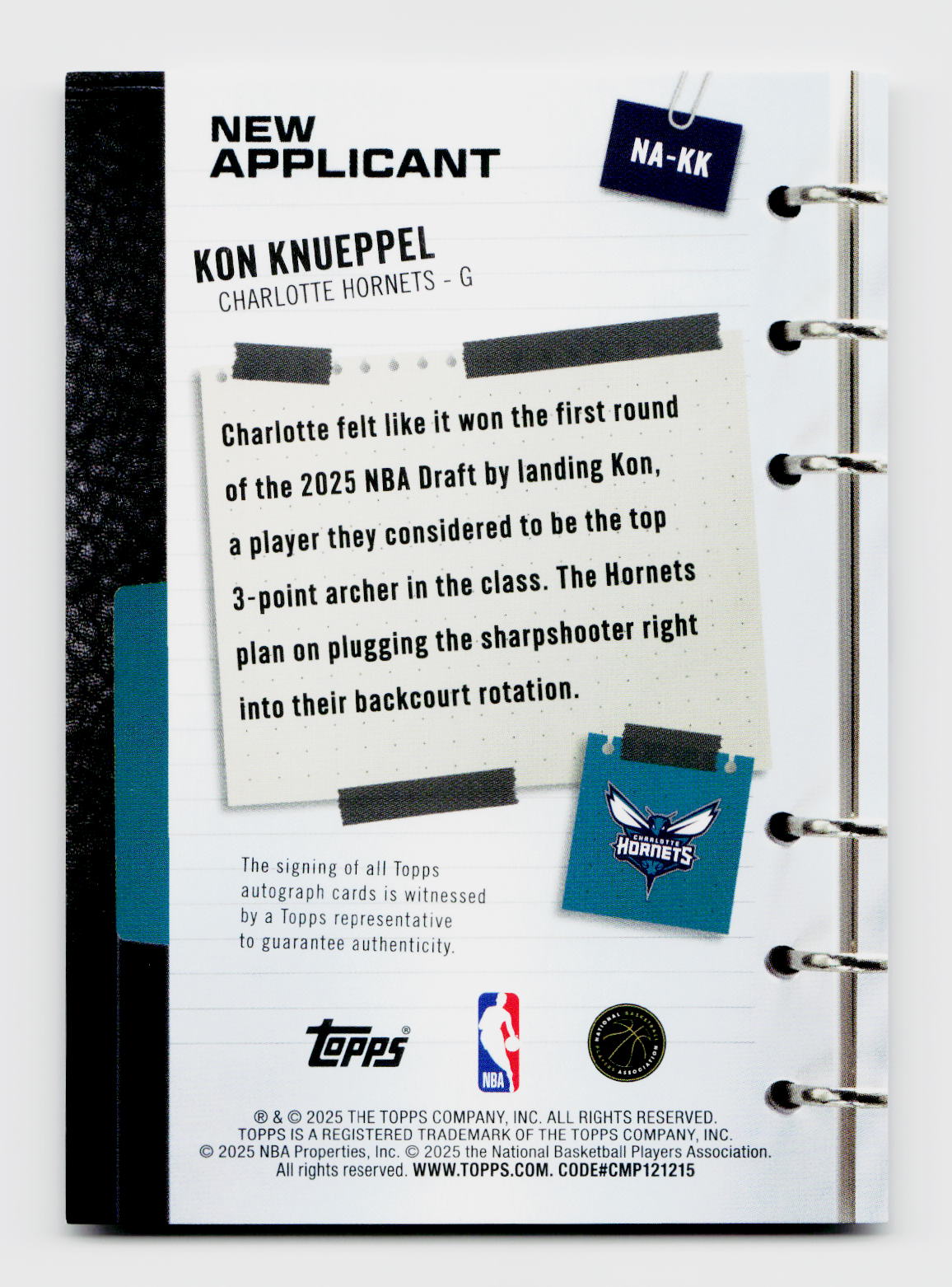 2025 Topps Kon Knueppel New Applicant Auto SSP Rookie RC
