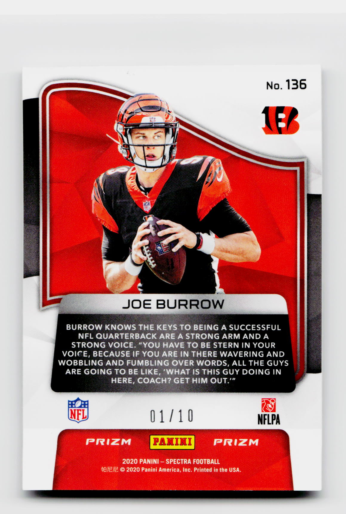 2020 Spectra #136 Joe Burrow FOTL Silver Wave Rookie RC SSP /10