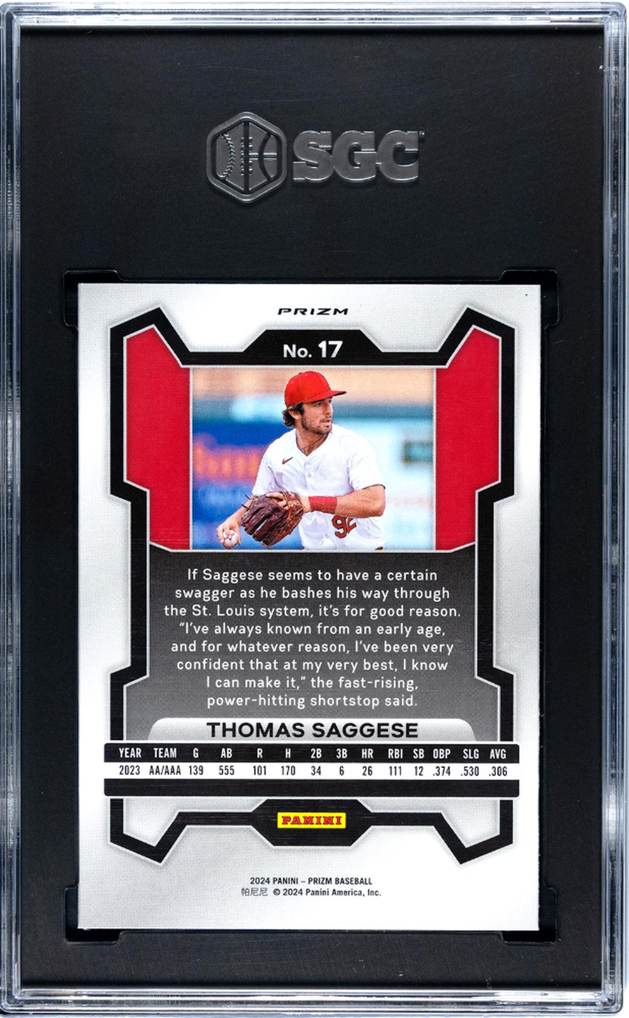 2024 Prizm #17 Thomas Saggese Ruby Wave Prizm SGC 8