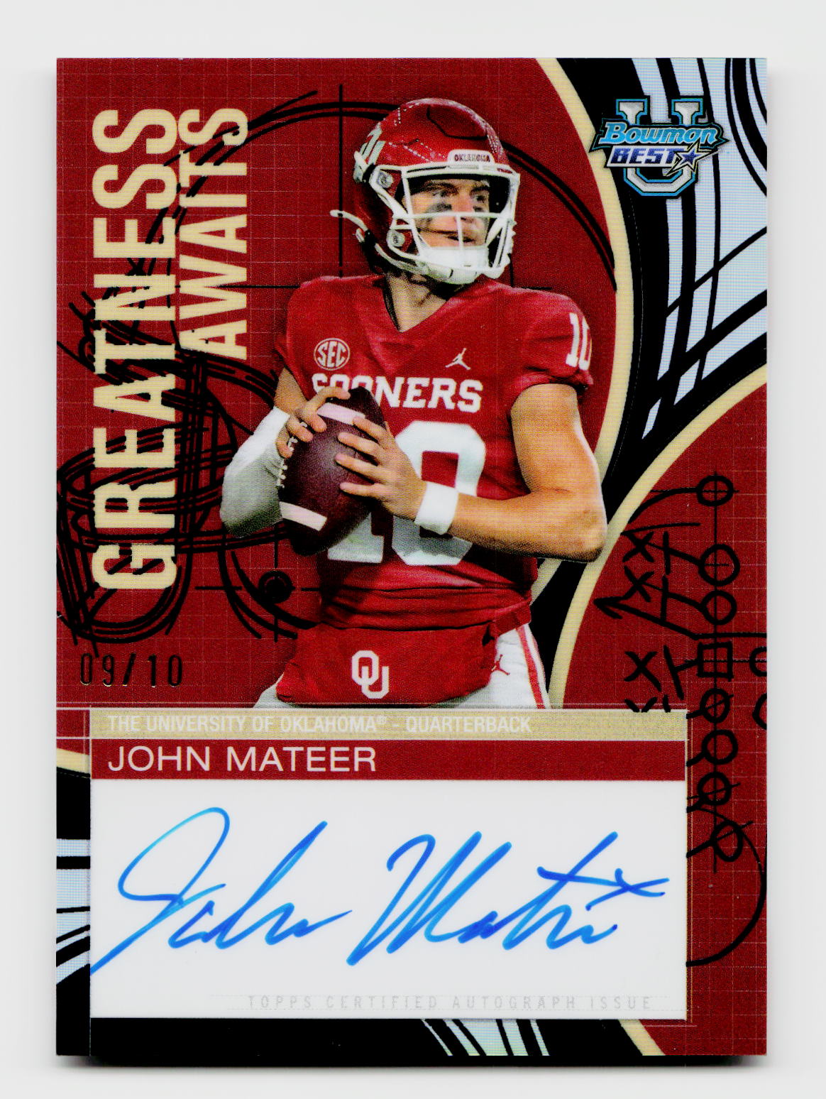 2025 Bowman's Best U #GA-JM John Mateer Greatness Awaits Black Refractor Auto /10