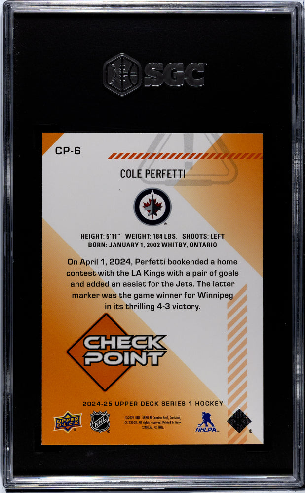 2024-25 Upper Deck #CP-6 Cole Perfetti Check Point SGC 9.5