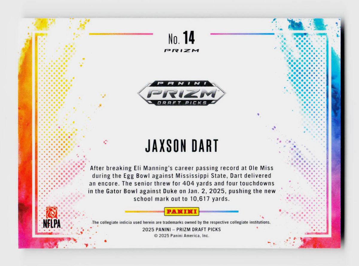 2025 Prizm Draft Picks #14 Jaxson Dart Black Color Blast Rookie RC SSP