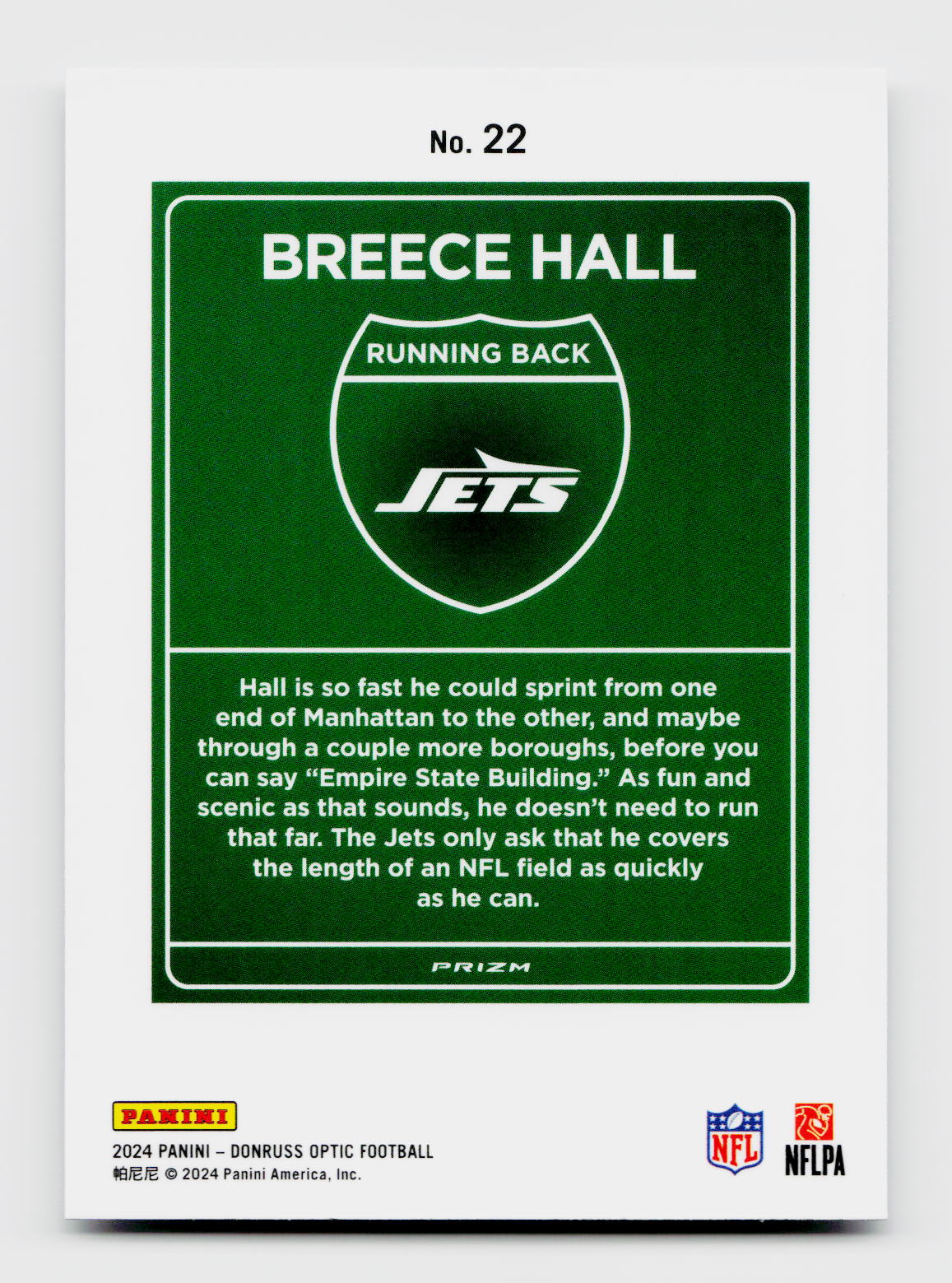 2024 Donruss Optic #22 Breece Hall Downtown SSP