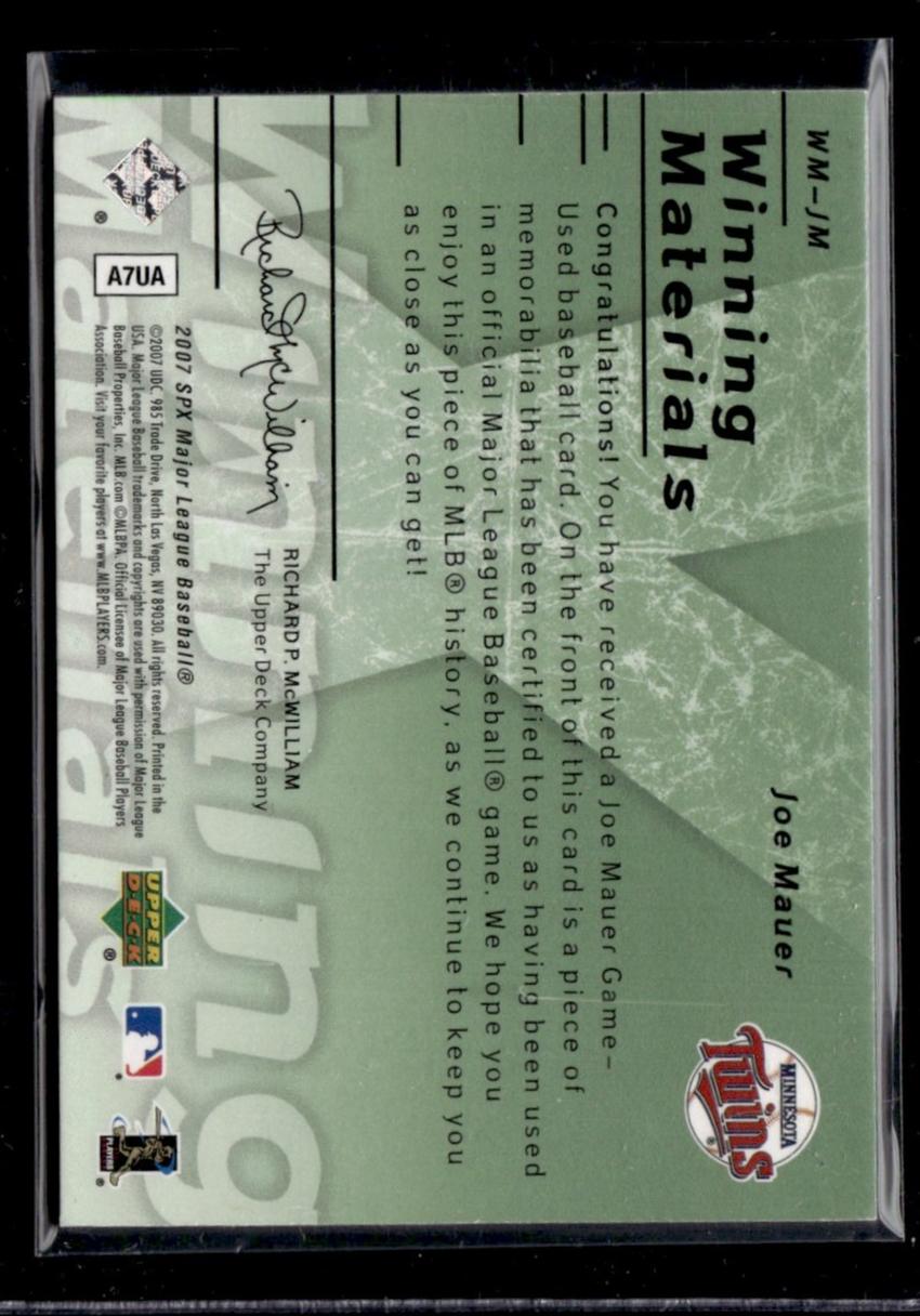 2007 Upper Deck SPX Winning Materials Joe Mauer #WM-JM /175