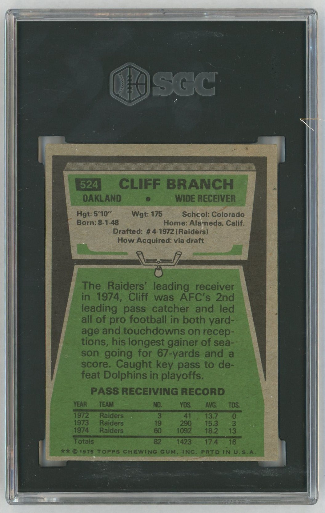 1975 Topps #524 Cliff Branch Rookie RC SGC 4