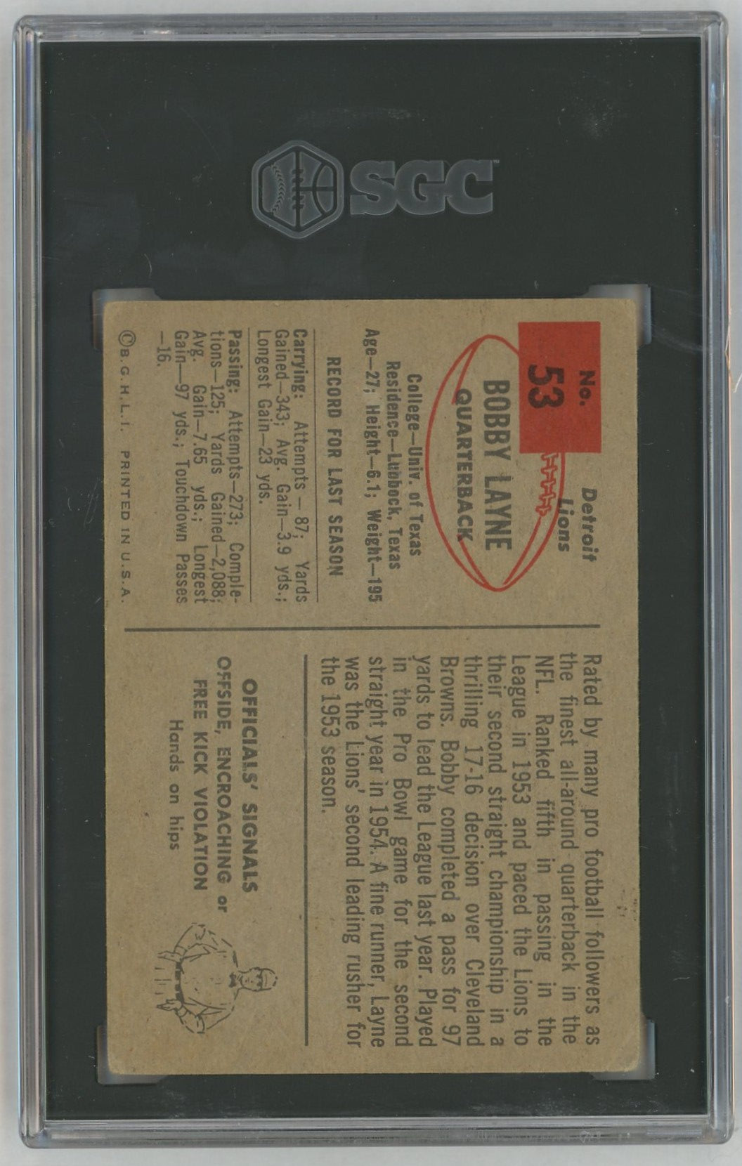 1954 Bowman #53 Bobby Layne SGC 2.5