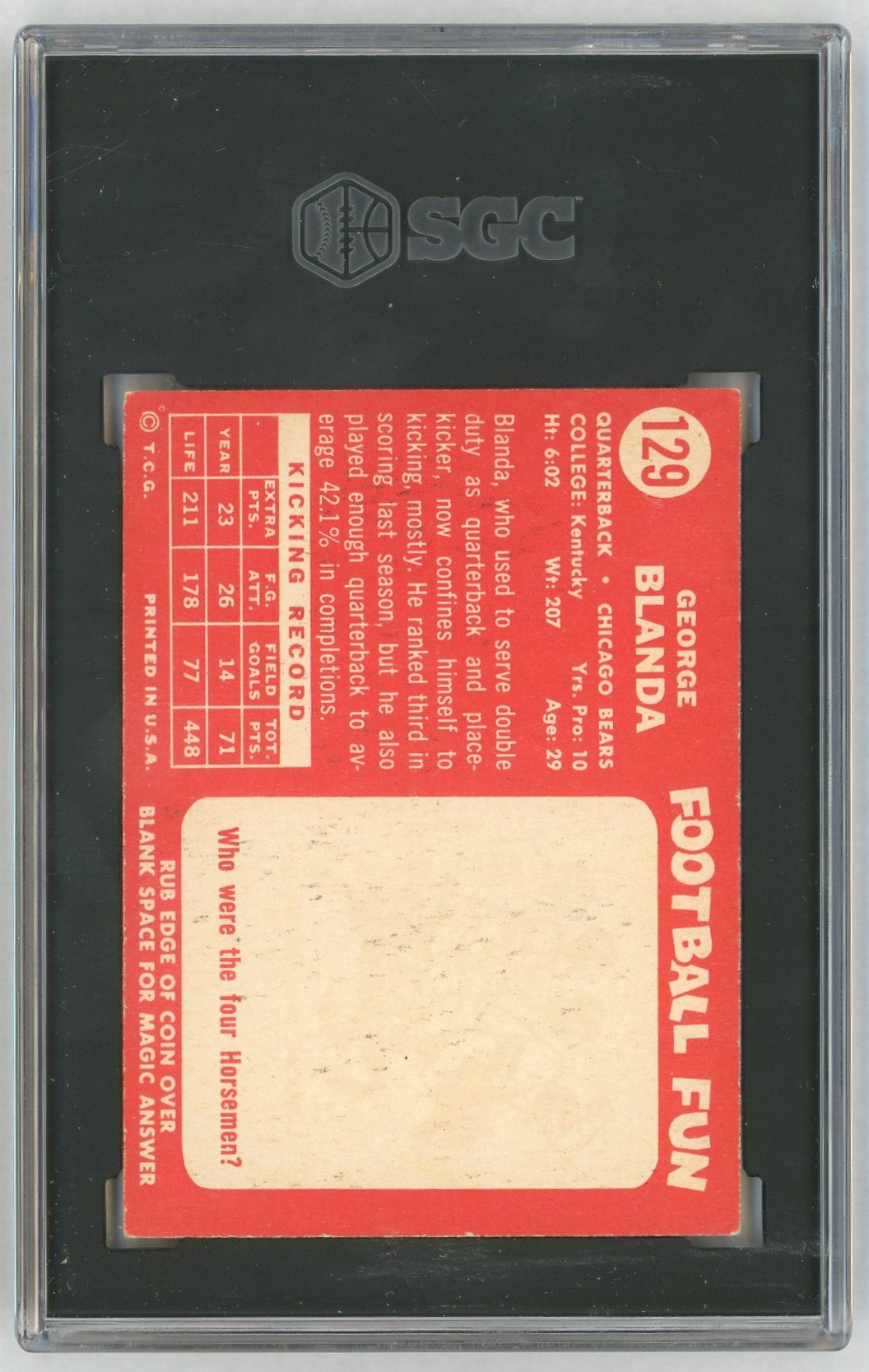 1958 Topps #129 George Blanda SGC 3.5