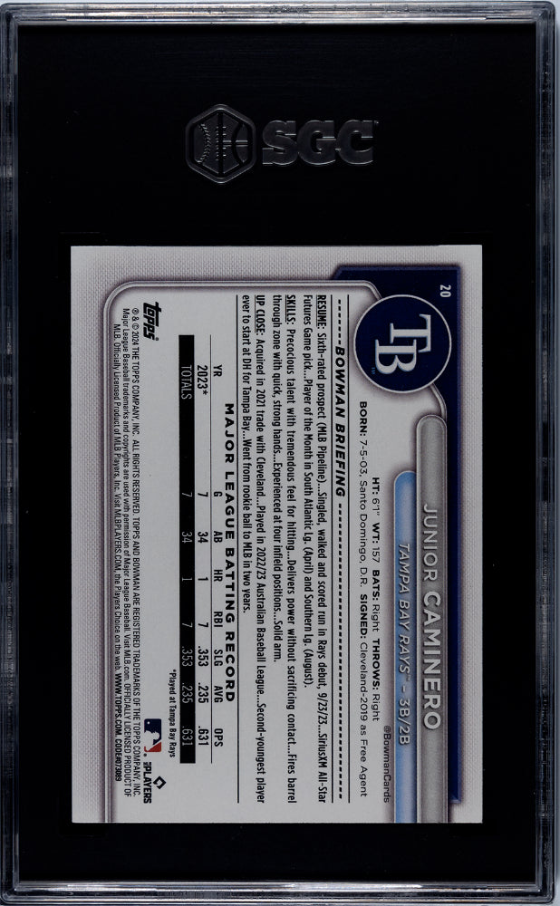 2024 Bowman Junior Caminero #20 RC SGC 10