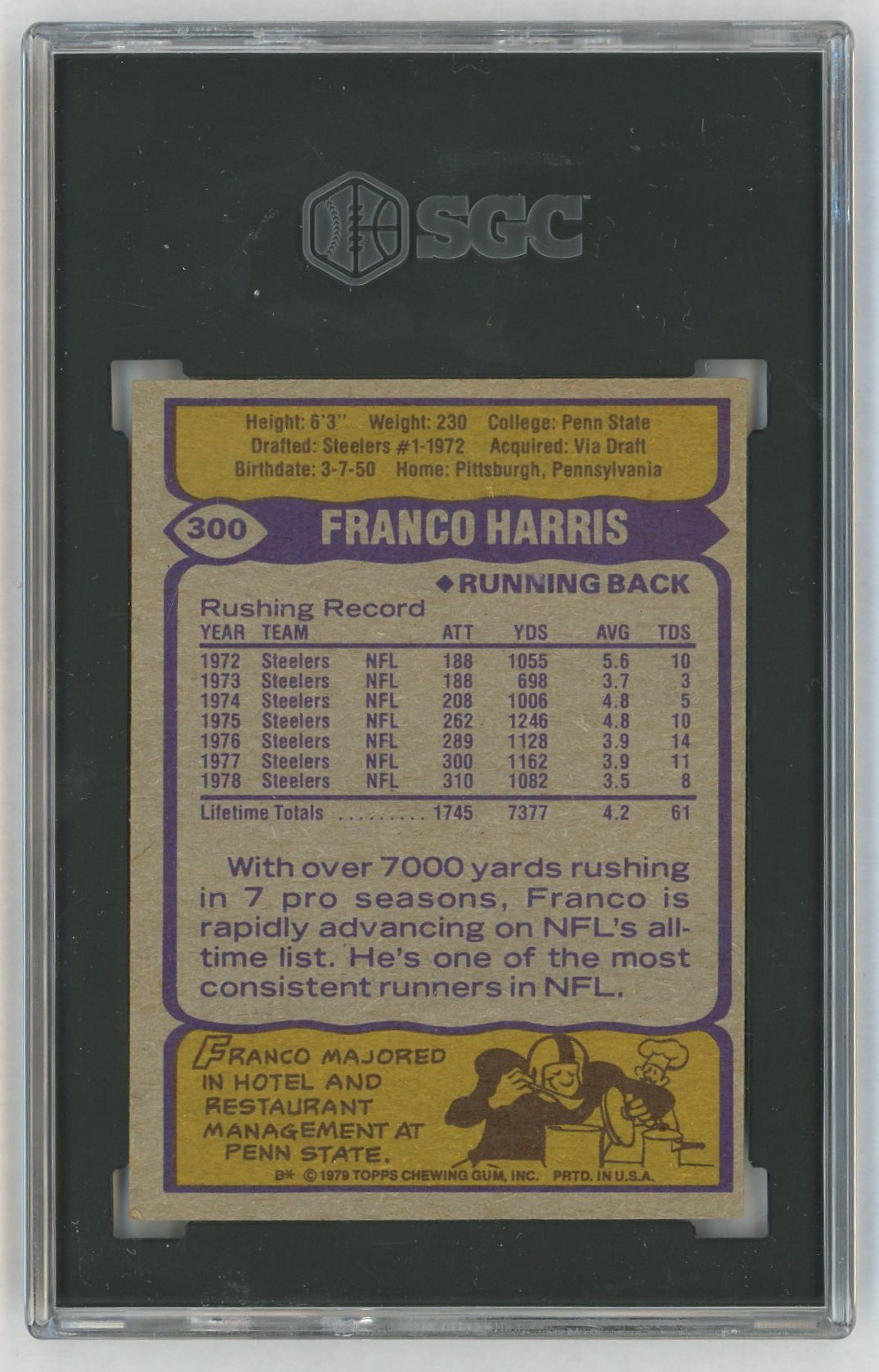 1979 Topps #300 Franco Harris SGC 3