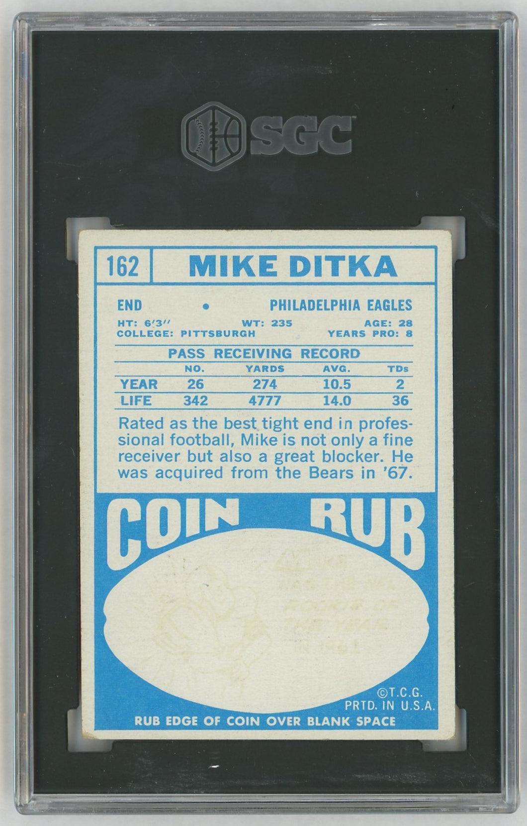 1968 Topps #162 Mike Ditka SGC 4