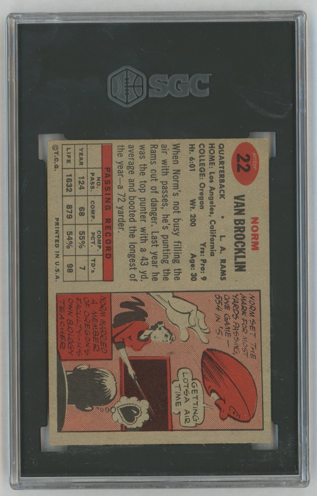 1957 Topps #22 Norm Van Brocklin SGC 3