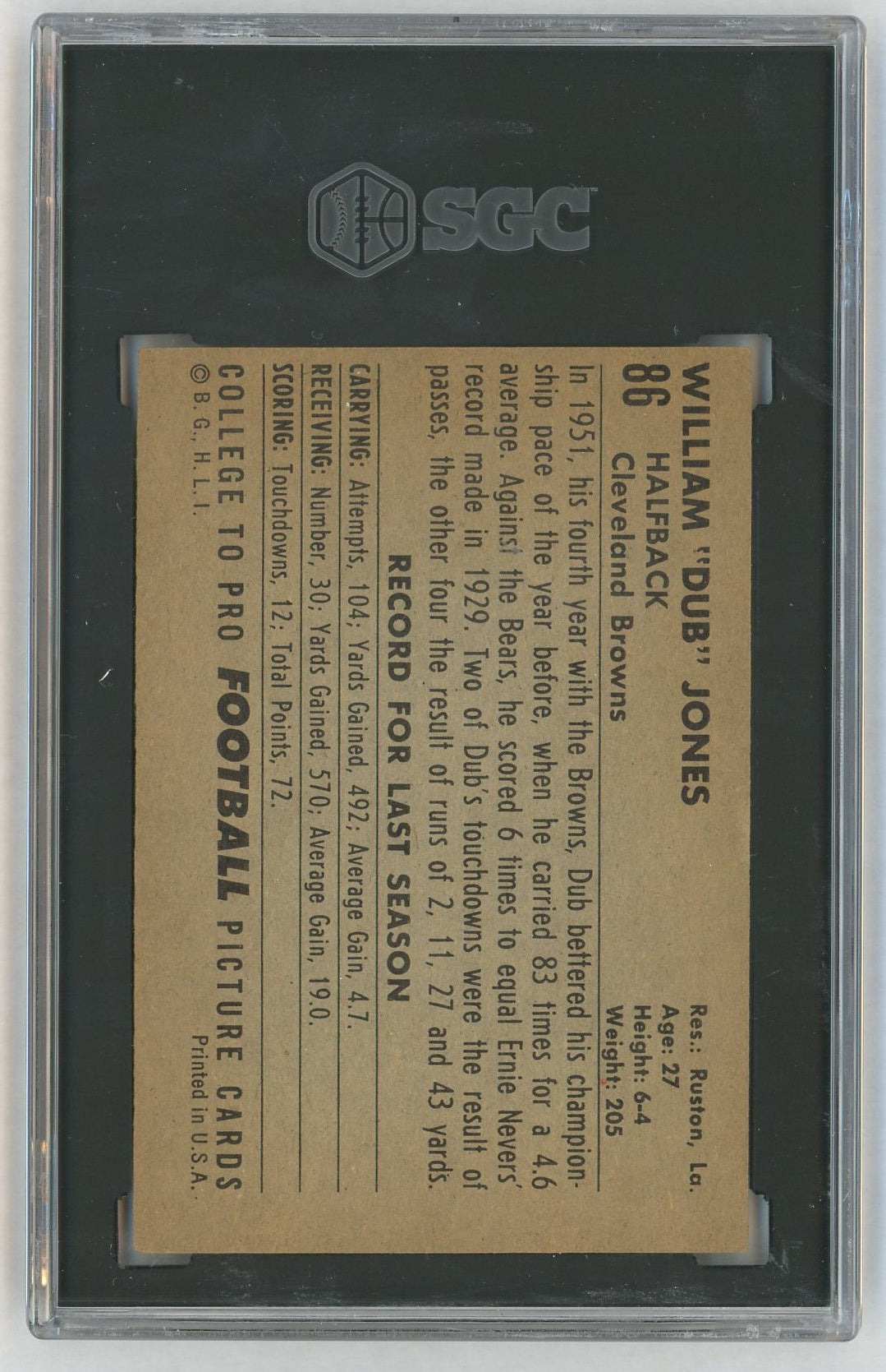 1952 Bowman Large #86 Dub Jones SGC 4.5