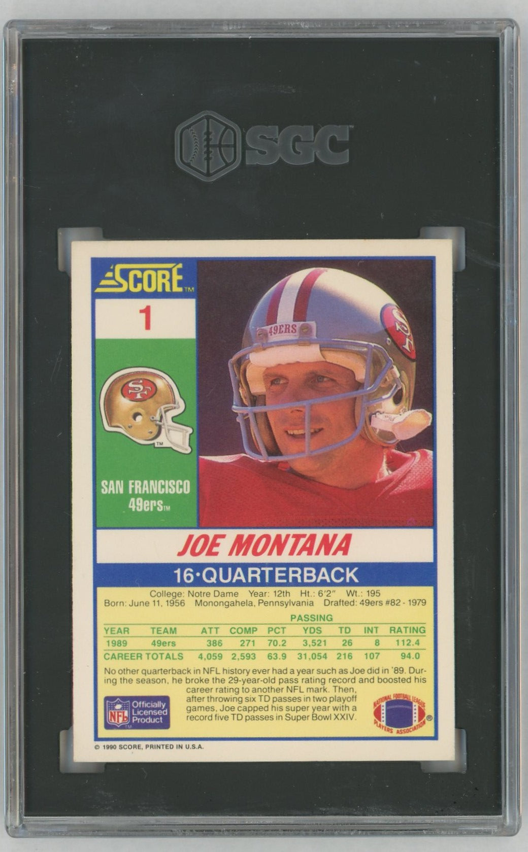 1990 Score #1 Joe Montana SGC 8.5
