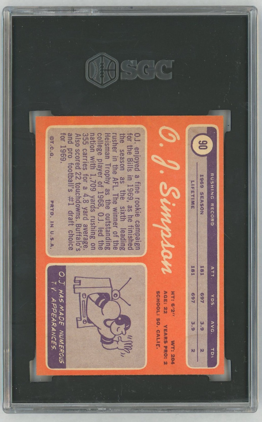 1970 Topps #90 O. J. Simpson Rookie RC SGC 6.5