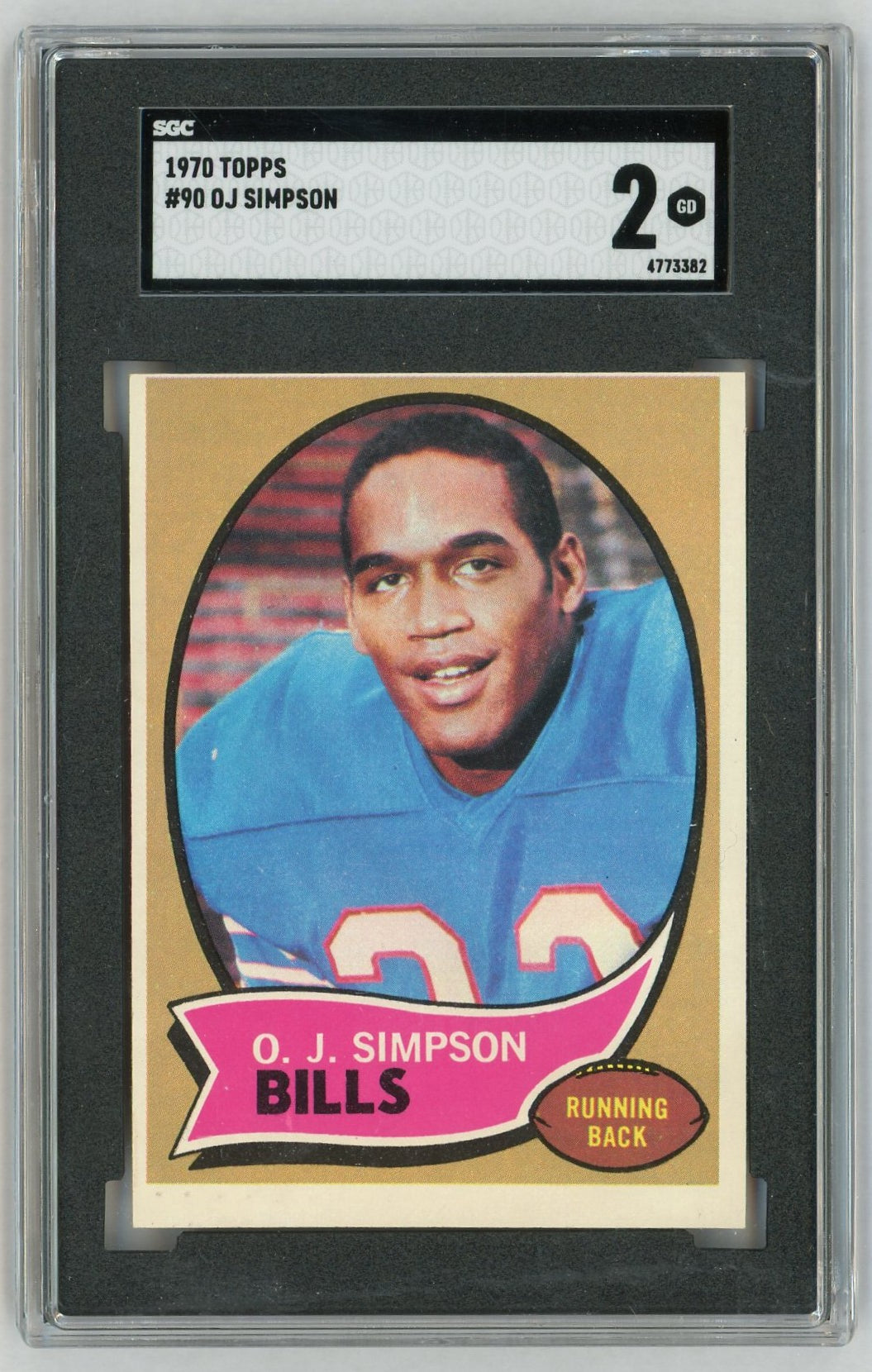 1970 Topps #90 O.J. Simpson Rookie RC SGC 2