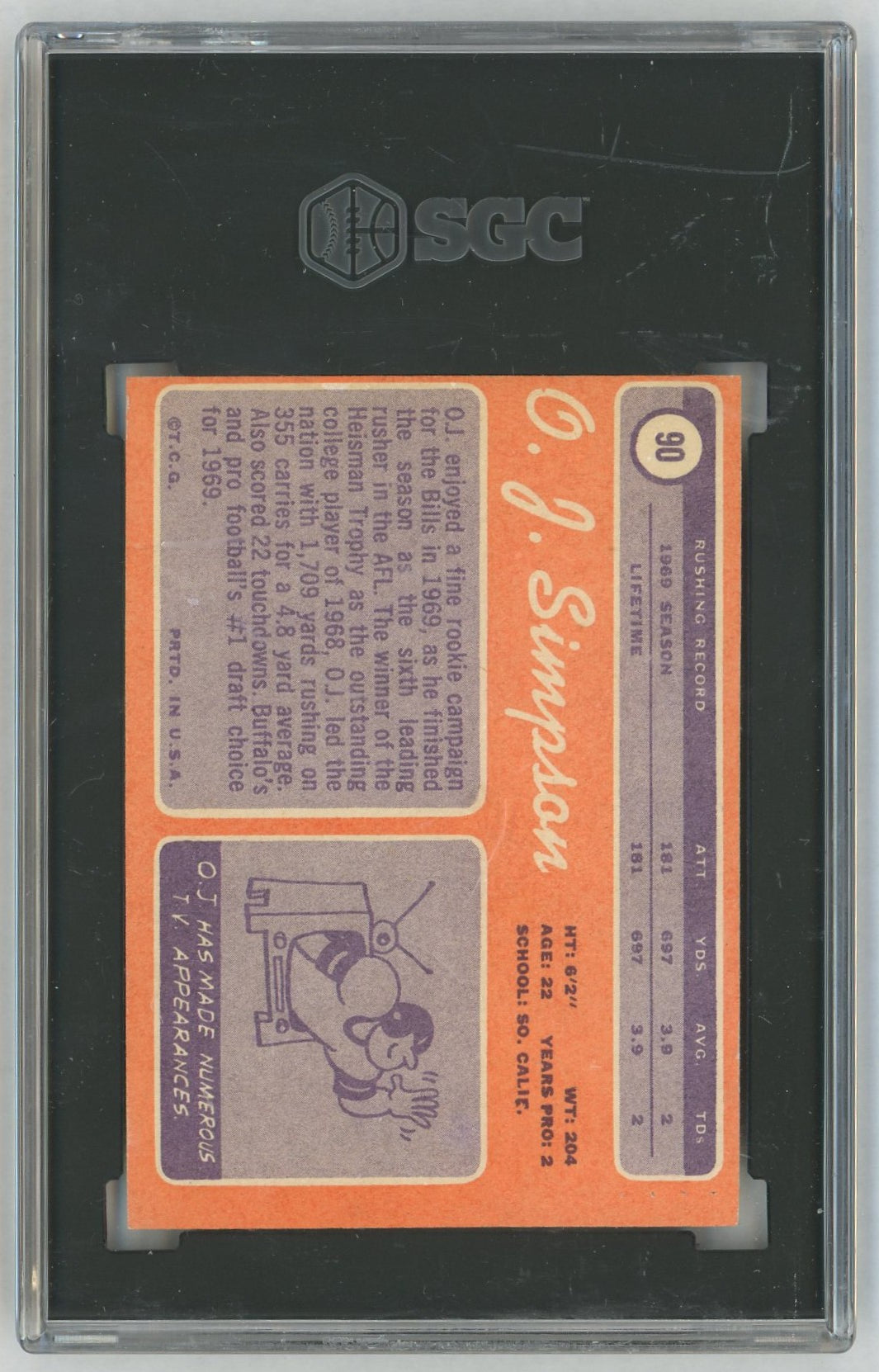 1970 Topps #90 O.J. Simpson Rookie RC SGC 2