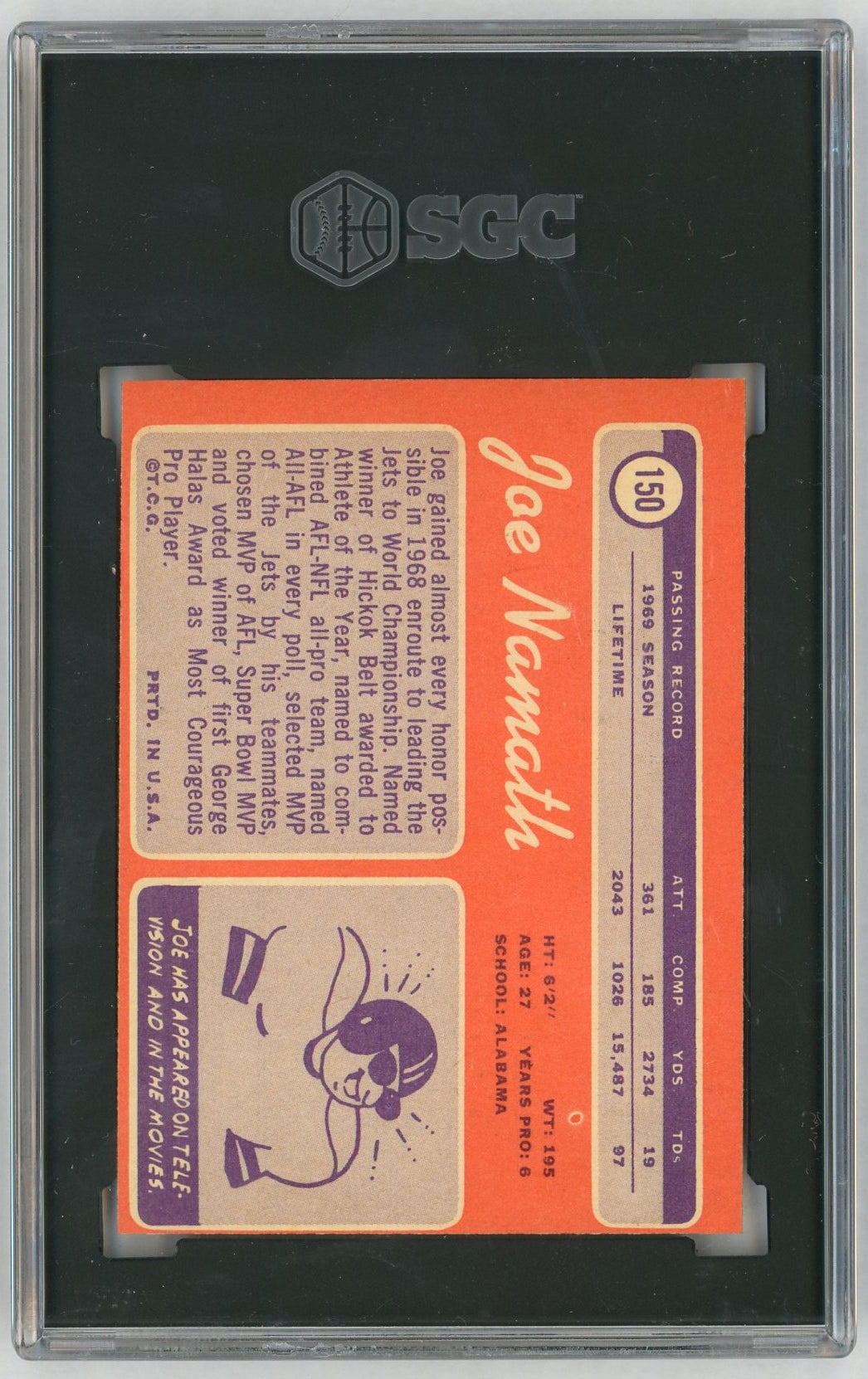 1970 Topps #150 Joe Namath SGC 2.5