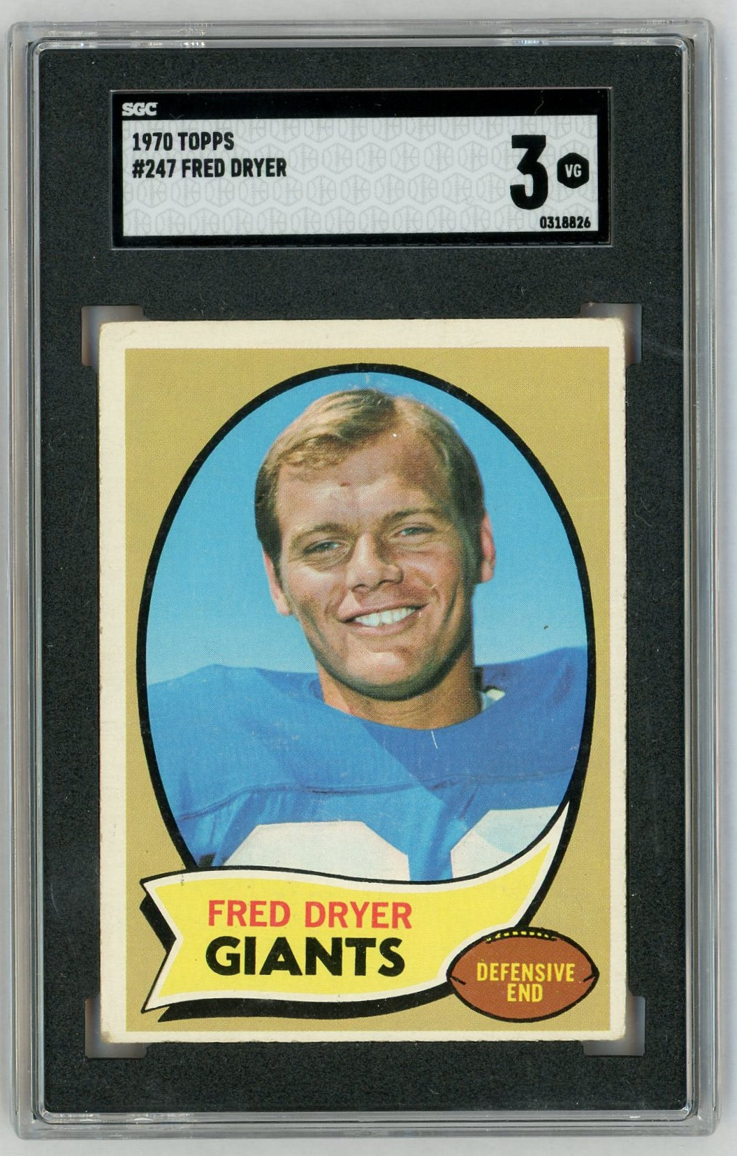 1970 Topps #247 Fred Dryer Rookie RC SGC 3