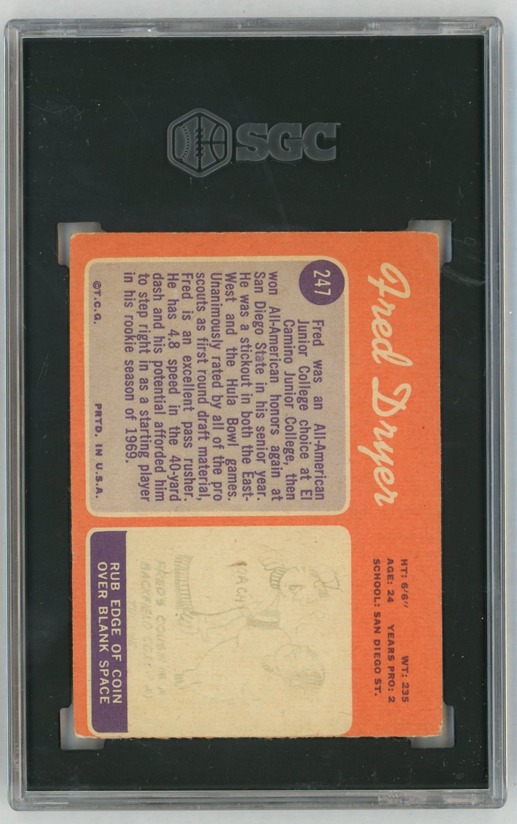 1970 Topps #247 Fred Dryer Rookie RC SGC 3