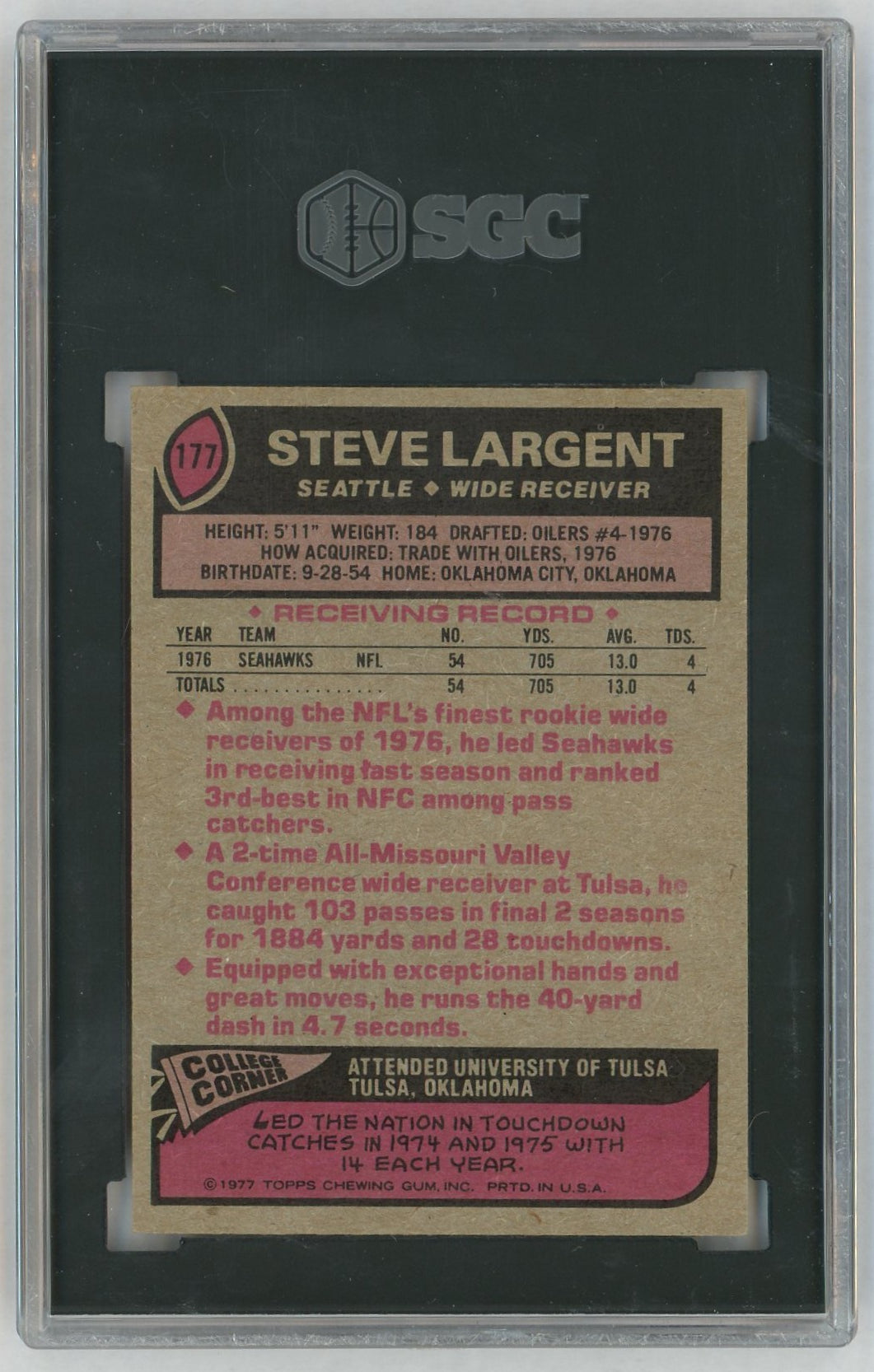 1977 Topps #177 Steve Largent Rookie RC SGC 7