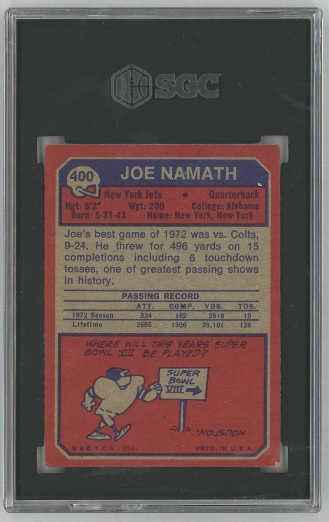 1973 Topps #400 Joe Namath SGC 4