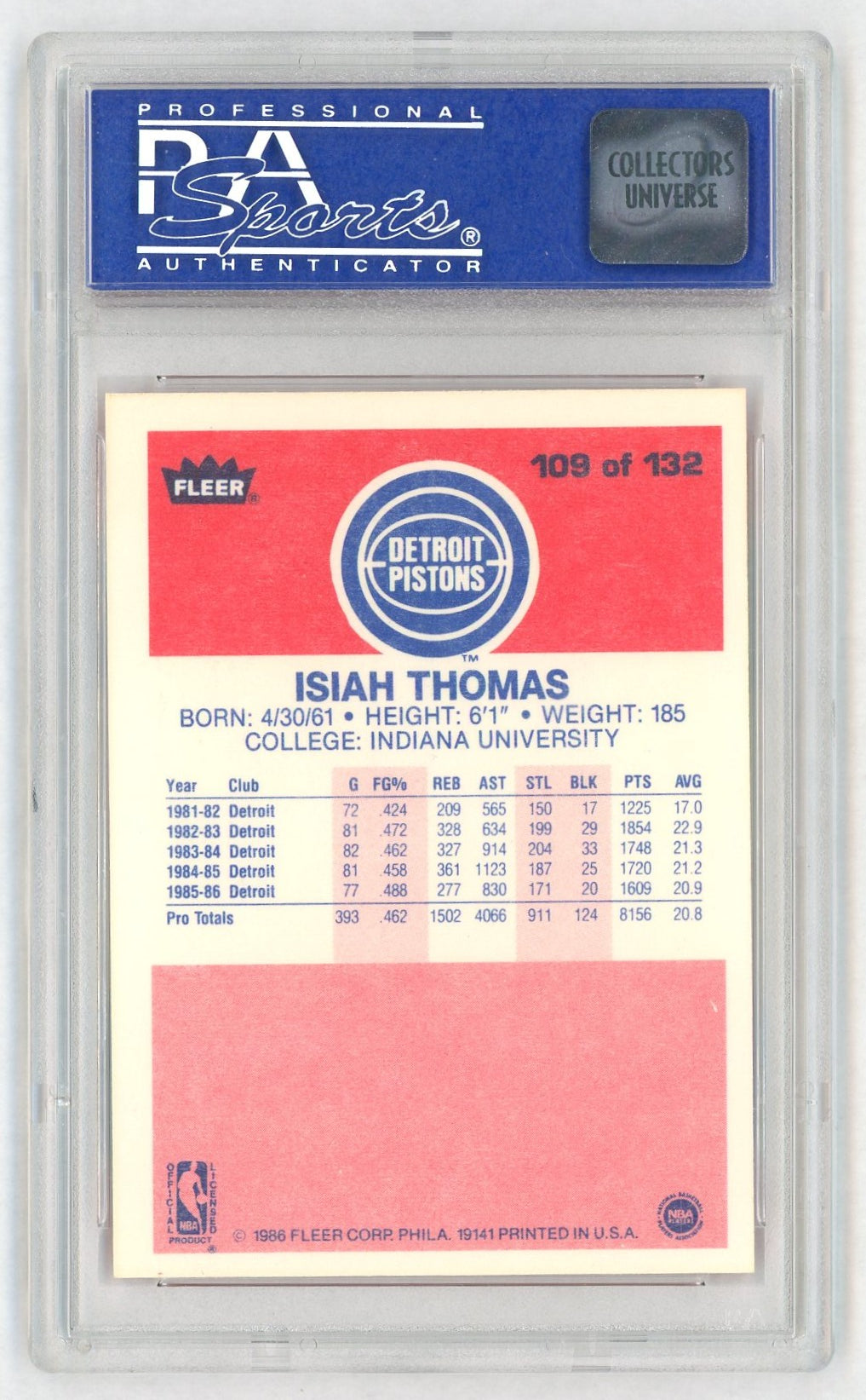 1986 Fleer Isiah Thomas #109 PSA 7