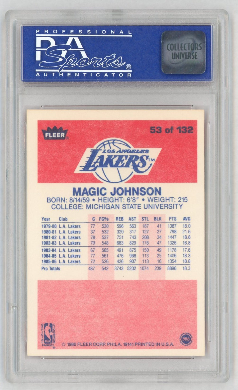 1986 Fleer Magic Johnson #53 PSA 7