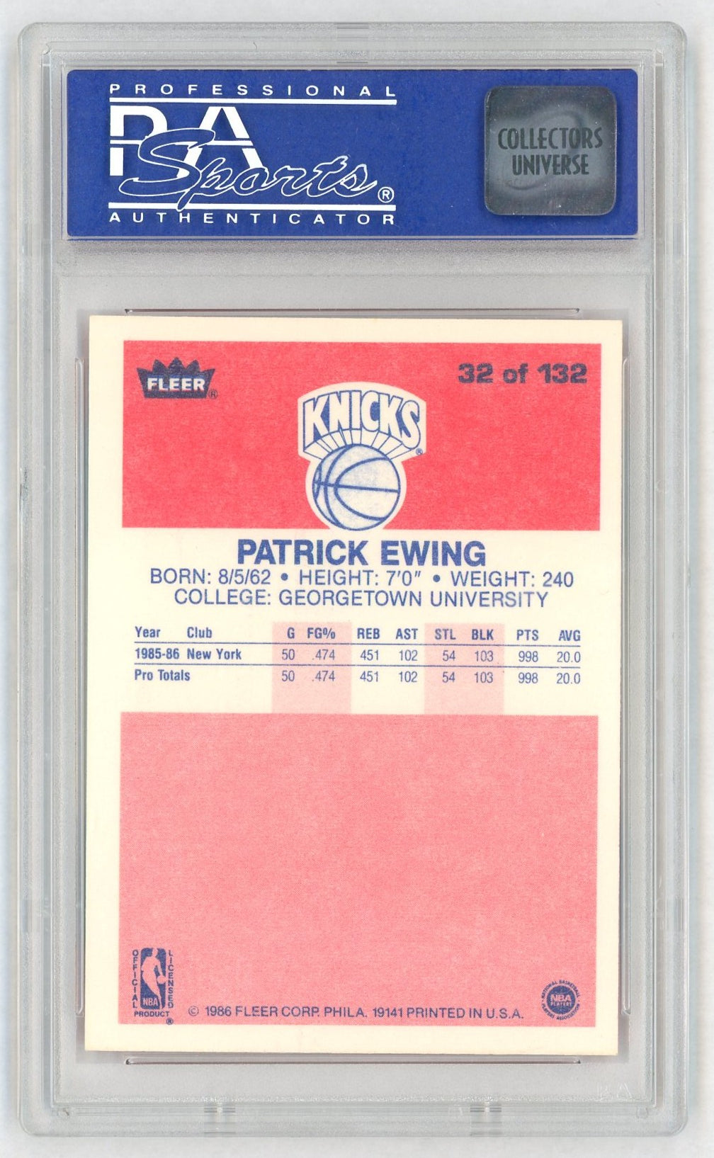1986 Fleer Patrick Ewing #32 PSA 8