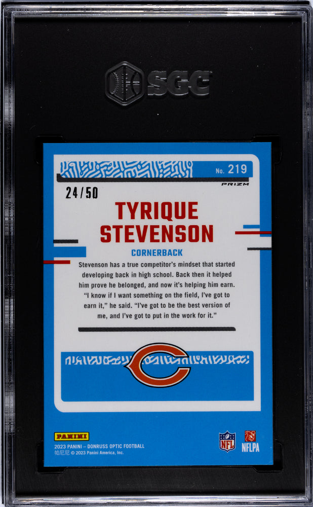 2023 Panini Donruss Optic #219 Tyrique Stevenson Purple Rookie /50 SGC 9.5