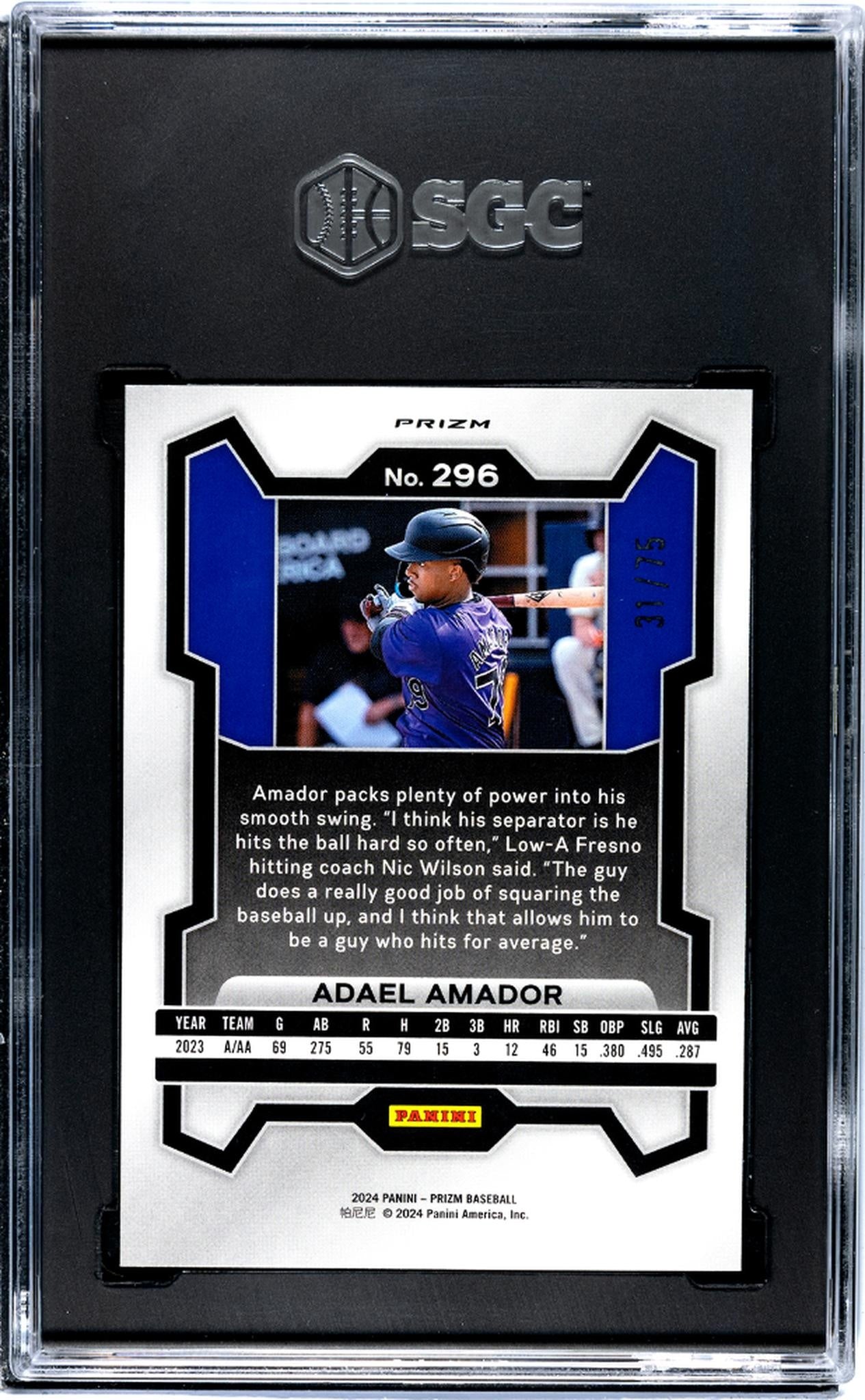 2024 Panini Mosaic #296 Adael Amador Green Scope Prizm 31/75 SGC 10