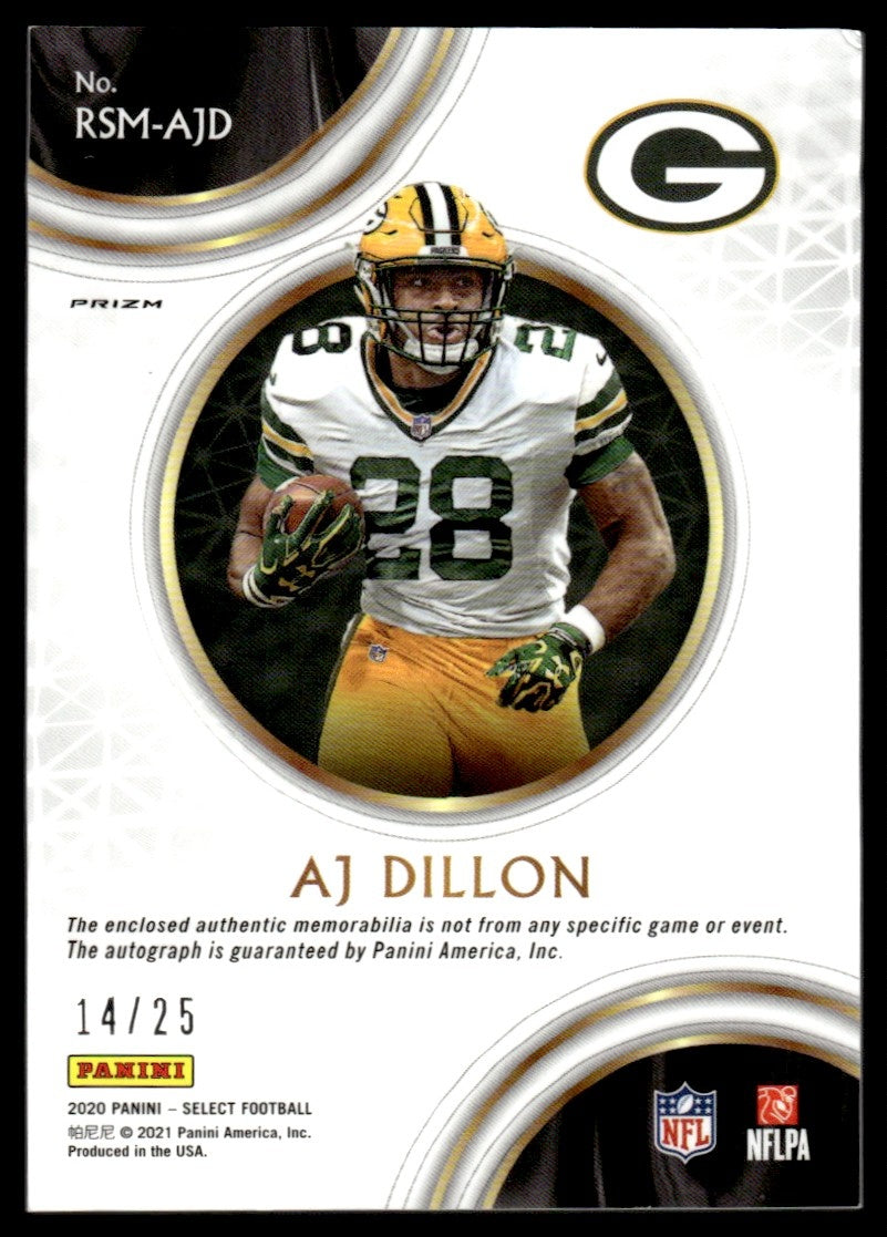 2020 Panini Select Tie-Dye Prizm AJ Dillon #RSM-AJD RC Patch Auto /25