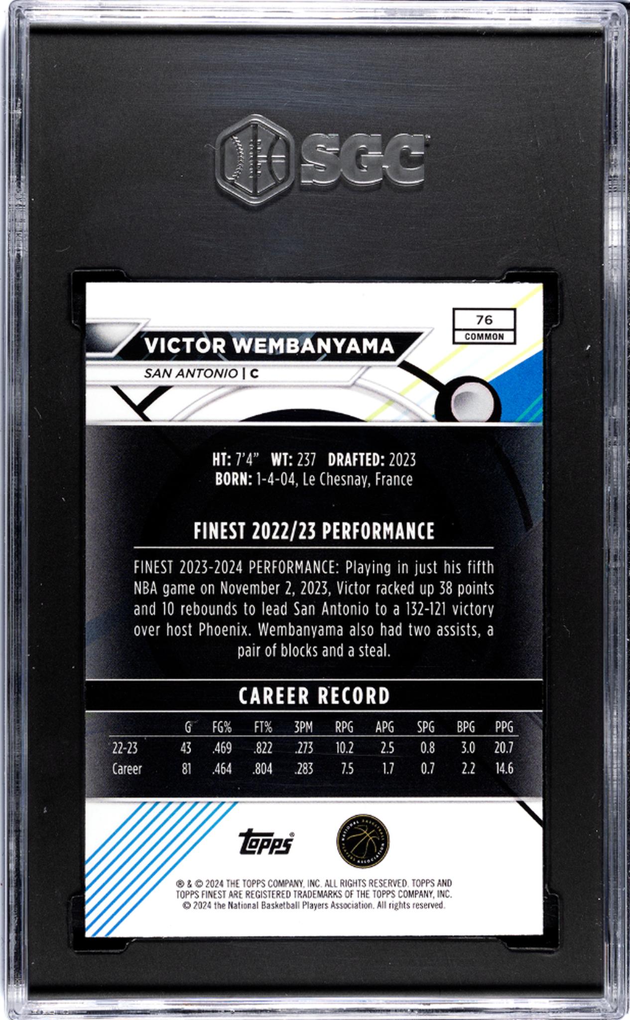 2023-24 Topps Finest #76 Victor Wembanyama SGC 10