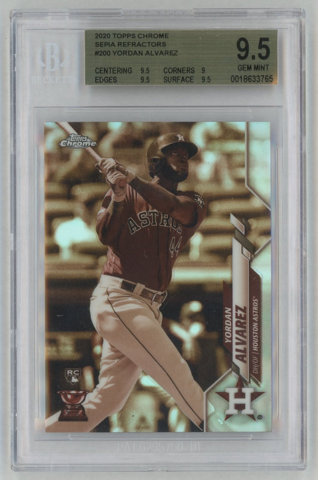 2020 Topps Chrome #200 Yordan Alvarez Sepia Refractor Gold Cup Rookie RC BGS 9.5