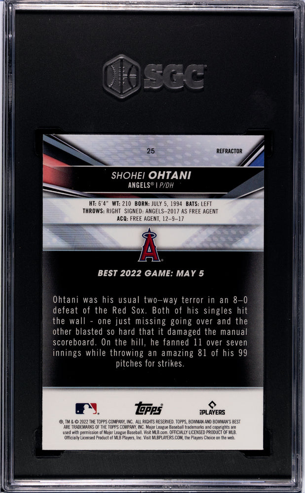 2022 Bowman's Best #25 Shohei Ohtani Refractor SGC 9.5