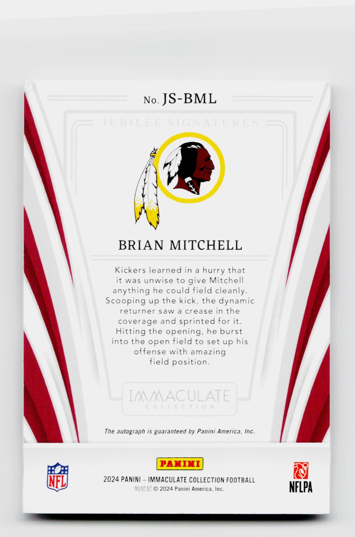 2024 Immaculate Collection Brian Mitchell Jubilee Signatures Auto #JS-BML /49