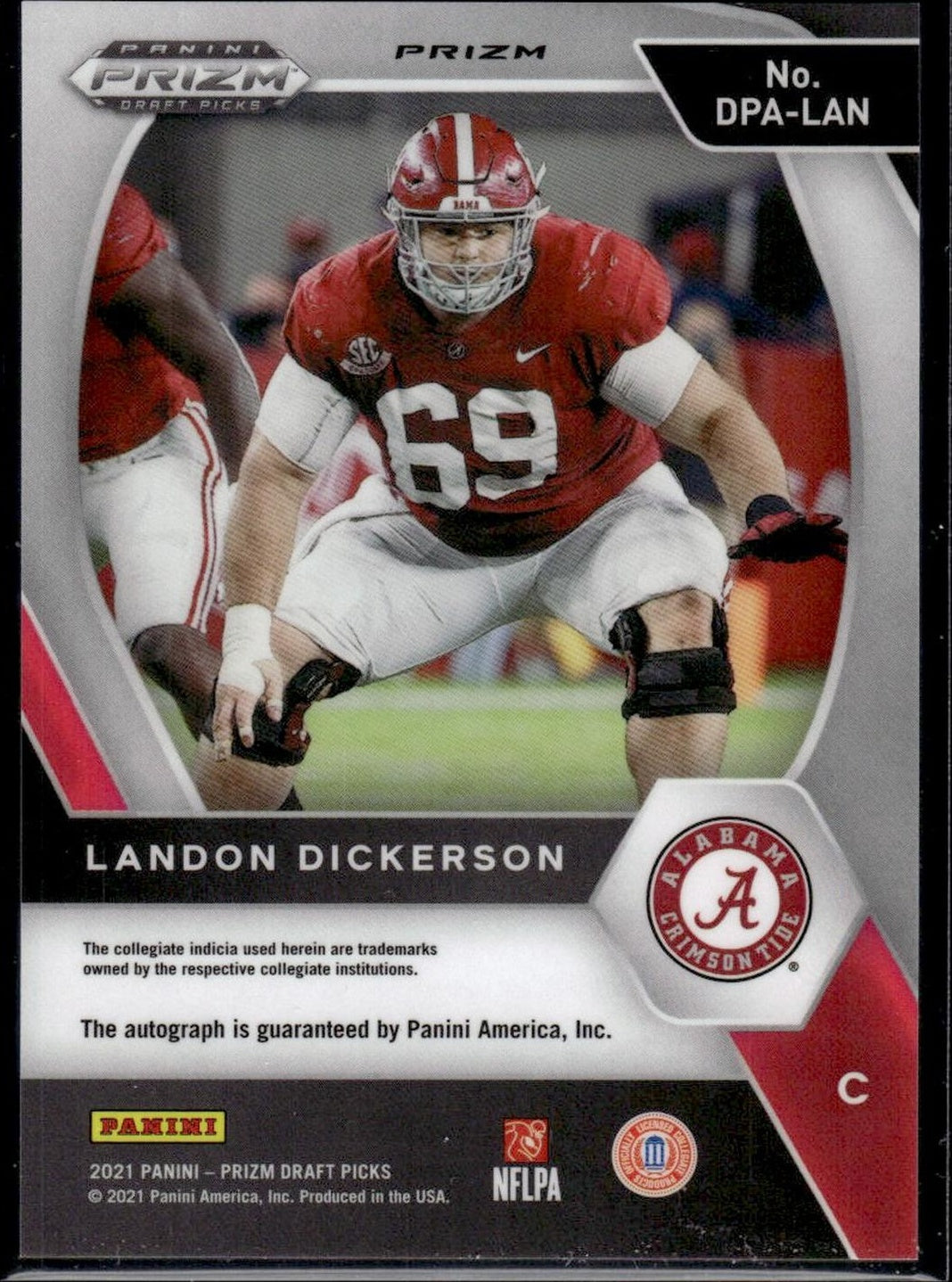 2021 Panini Prizm #DPA-LAN Landon Dickerson Draft Picks Rookie Auto Alabama