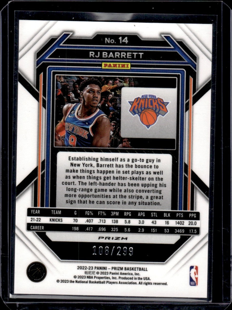 2022 Panini Prizm #14 RJ Barrett Red /299 Knicks