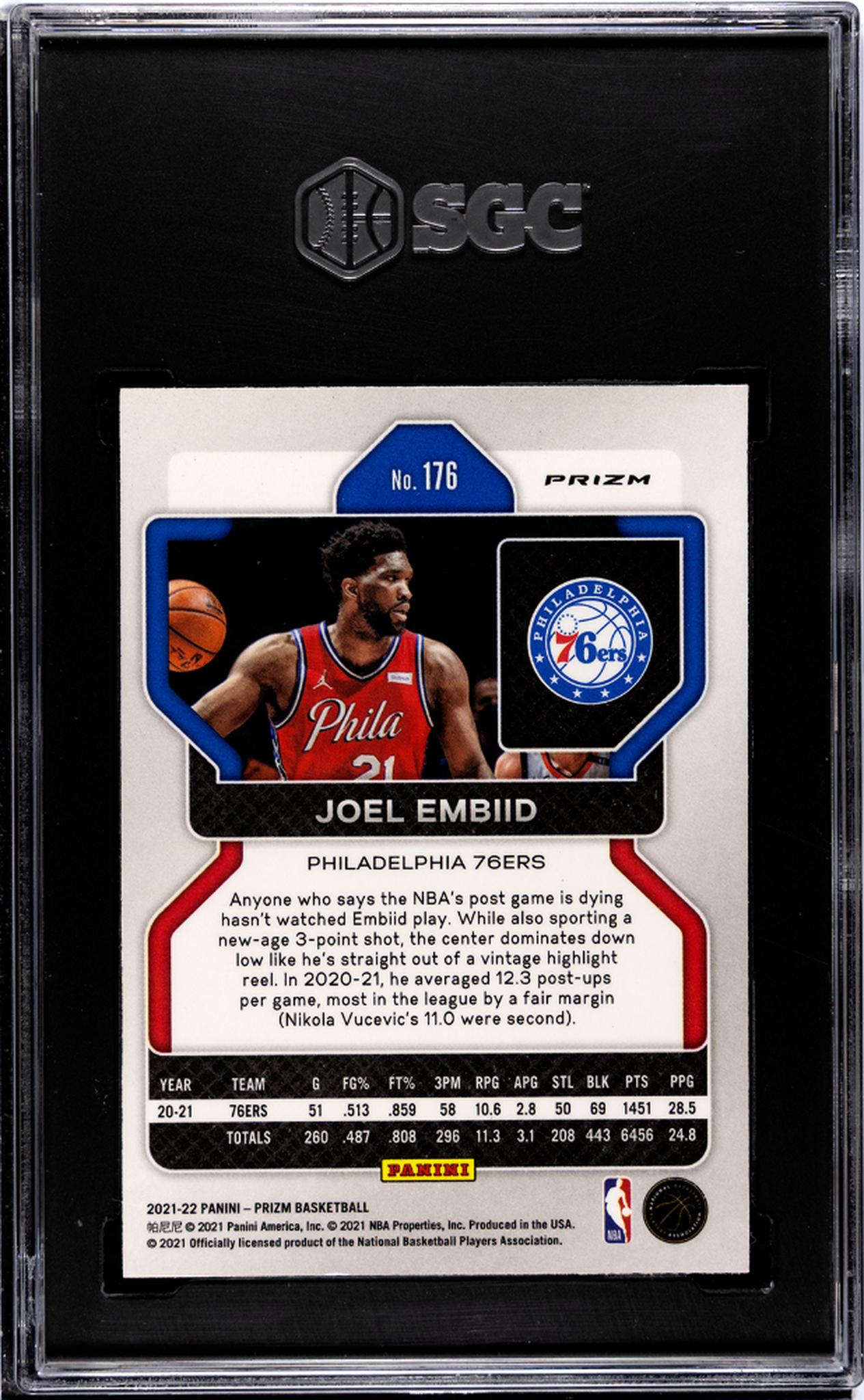 2021-22 Panini Prizm #176 Joel Embiid Green Ice Prizm SGC 9.5