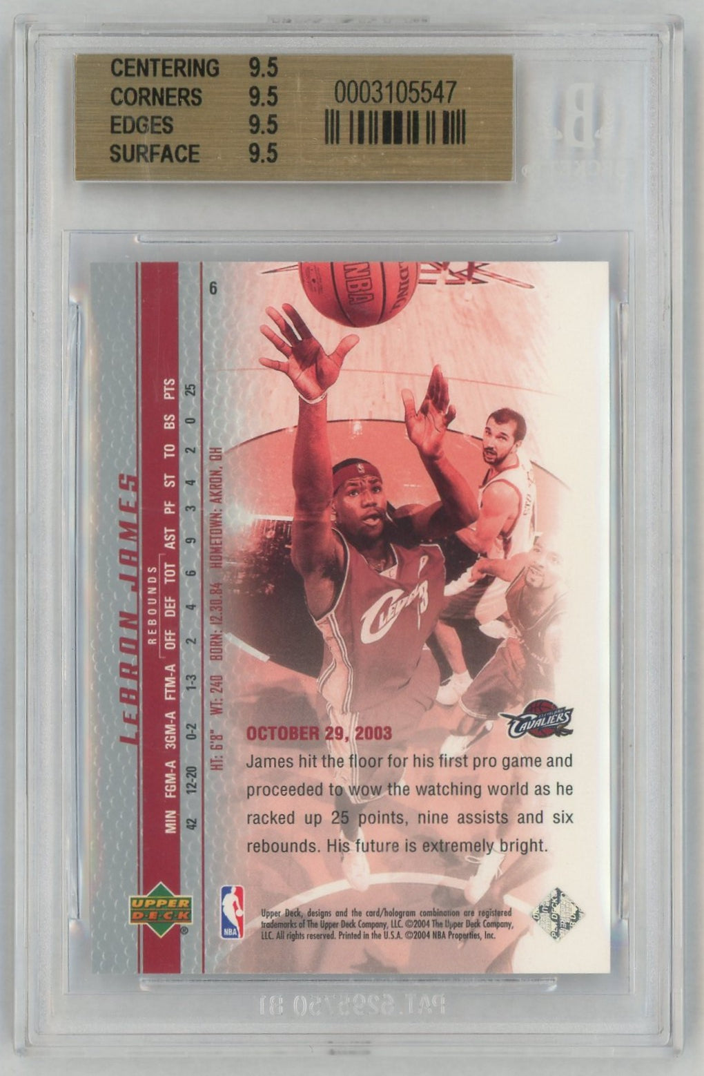 2003-04 Upper Deck #6 LeBron James Phenomenal Beginning Rookie RC BGS 9.5