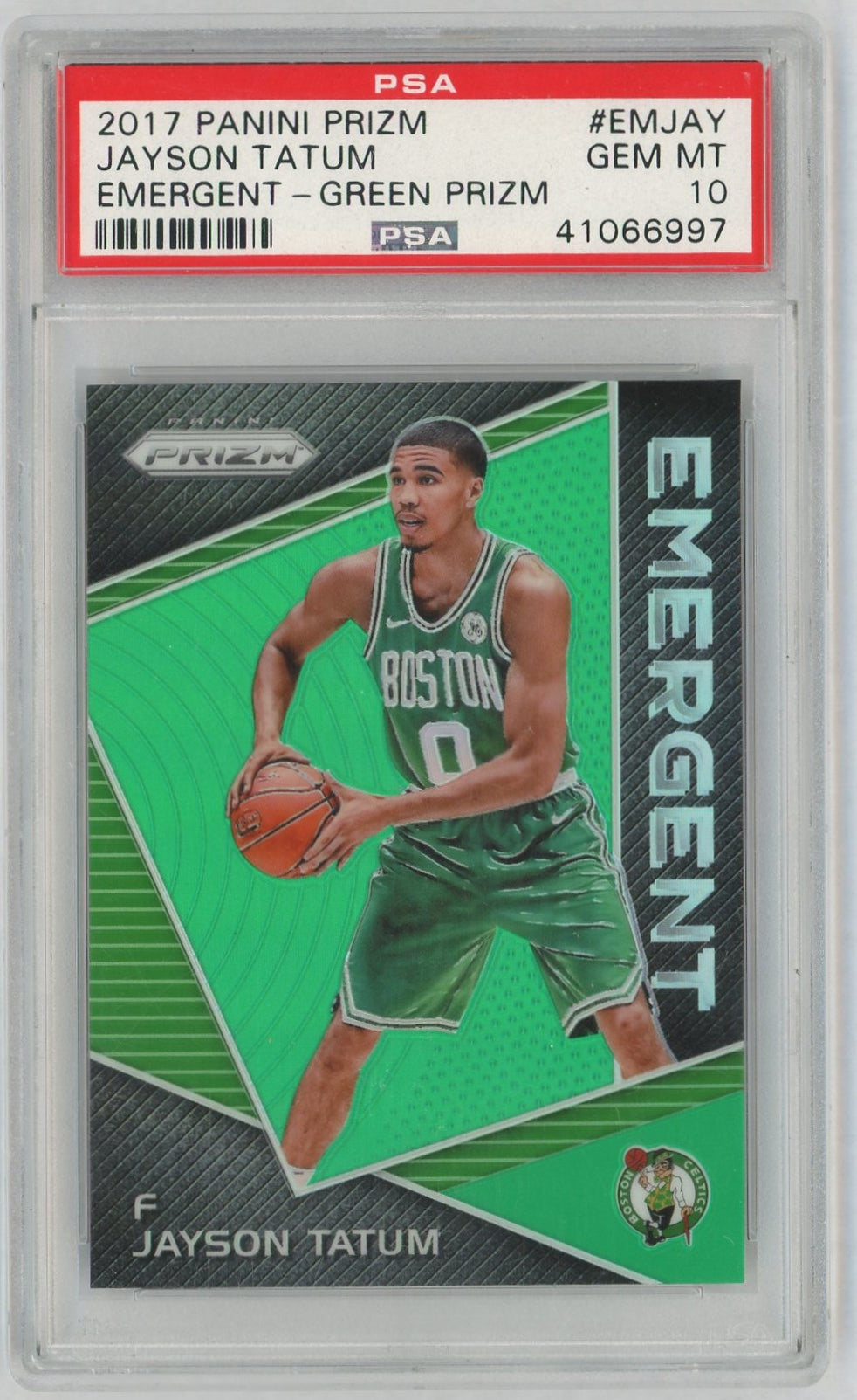2017 Panini Prizm Emergent Green Prizm Jayson Tatum #3 PSA 10
