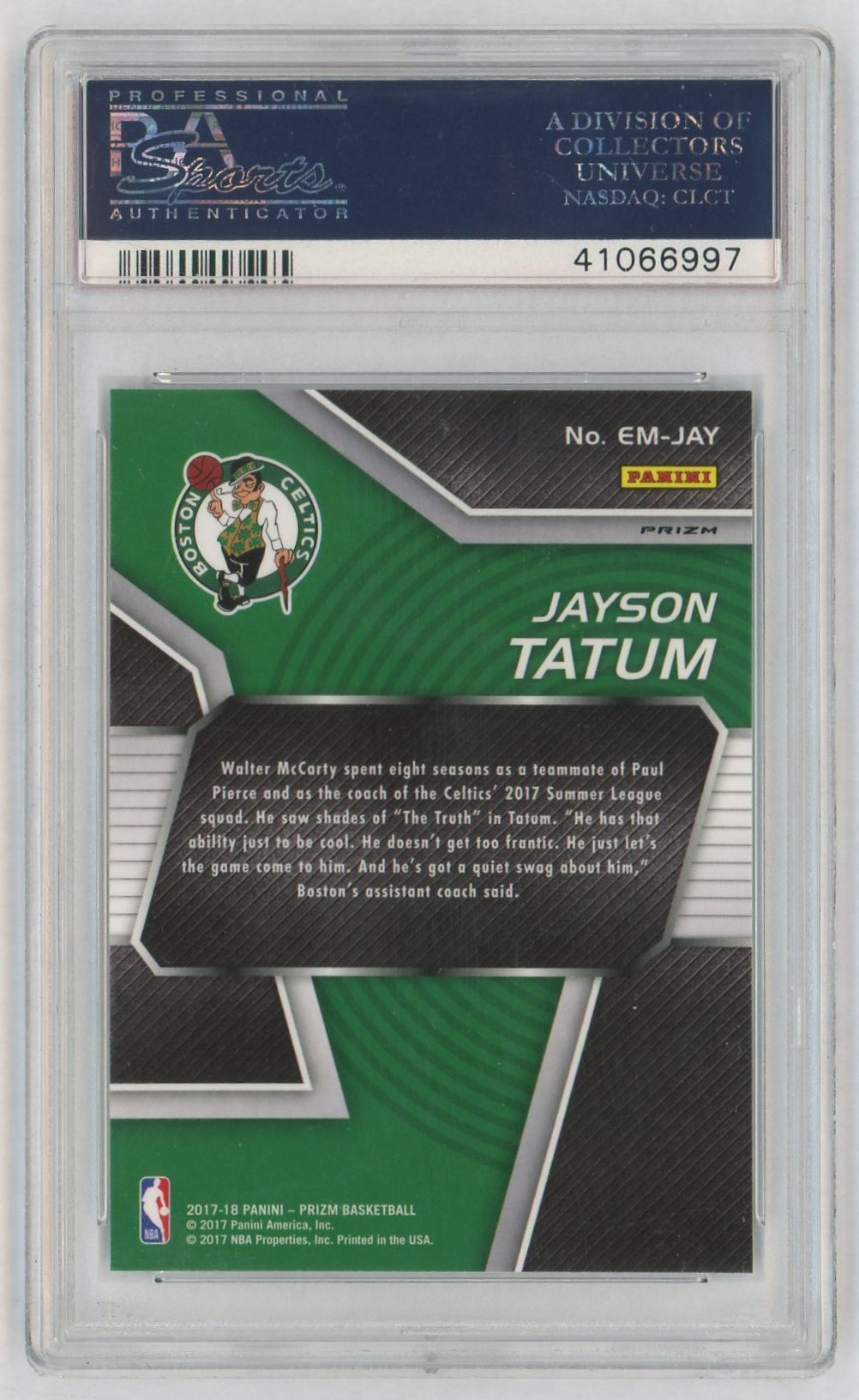 2017 Panini Prizm Emergent Green Prizm Jayson Tatum #3 PSA 10