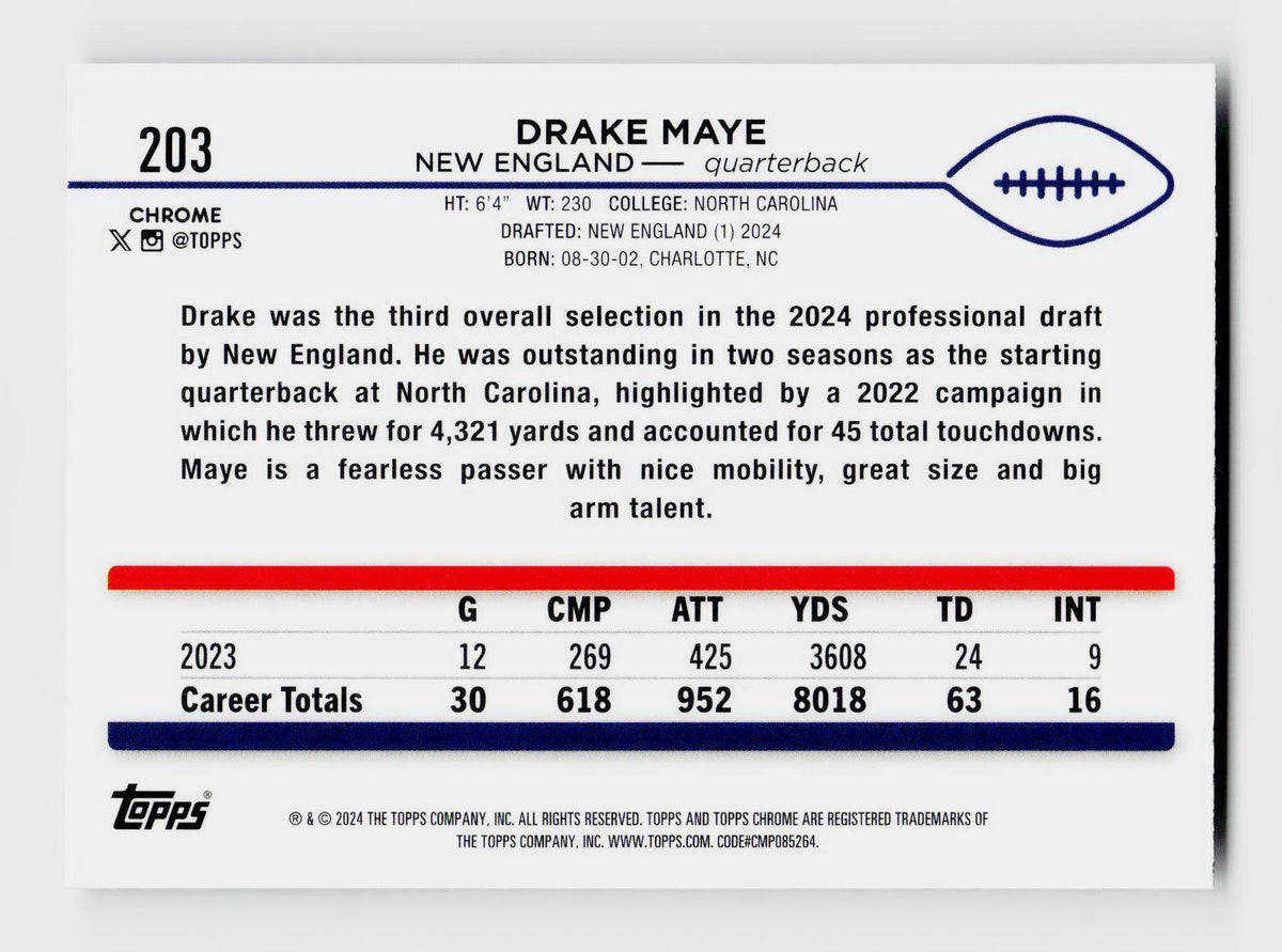 2024 Topps Chrome #203 Drake Maye Rookie RC X-Fractor